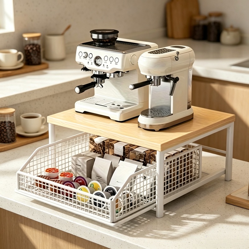 Kitchen Baking Drawer - Vertical Microwave Stand with Drawer &