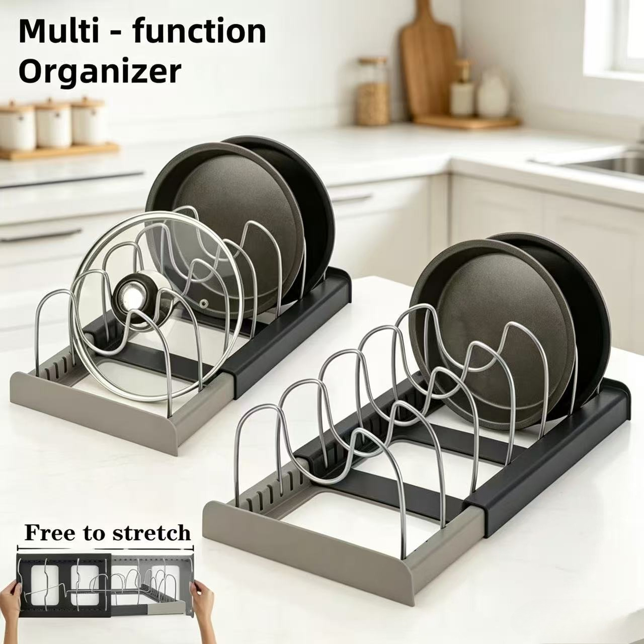 7-grid Telescopic Pot Rack,Pan - Kitchen Baking Pan Organizer 评论和价格