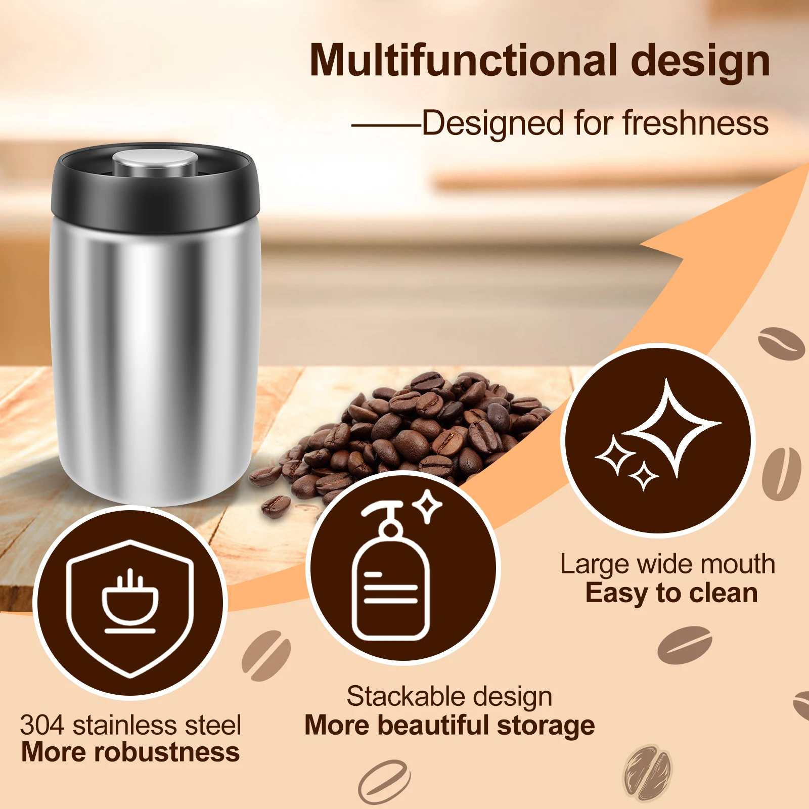 Coffee Sealed Jar Stainless St - Kitchen Bank 评论和价格