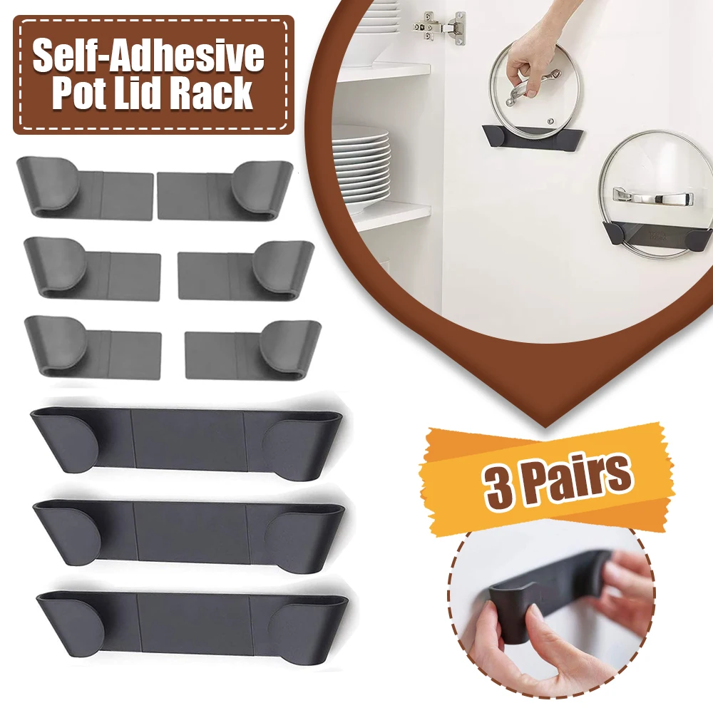 3 Pairs Self-Adhesive Pot Lid  - Kitchen Baking Pan Organizer 评论和价格