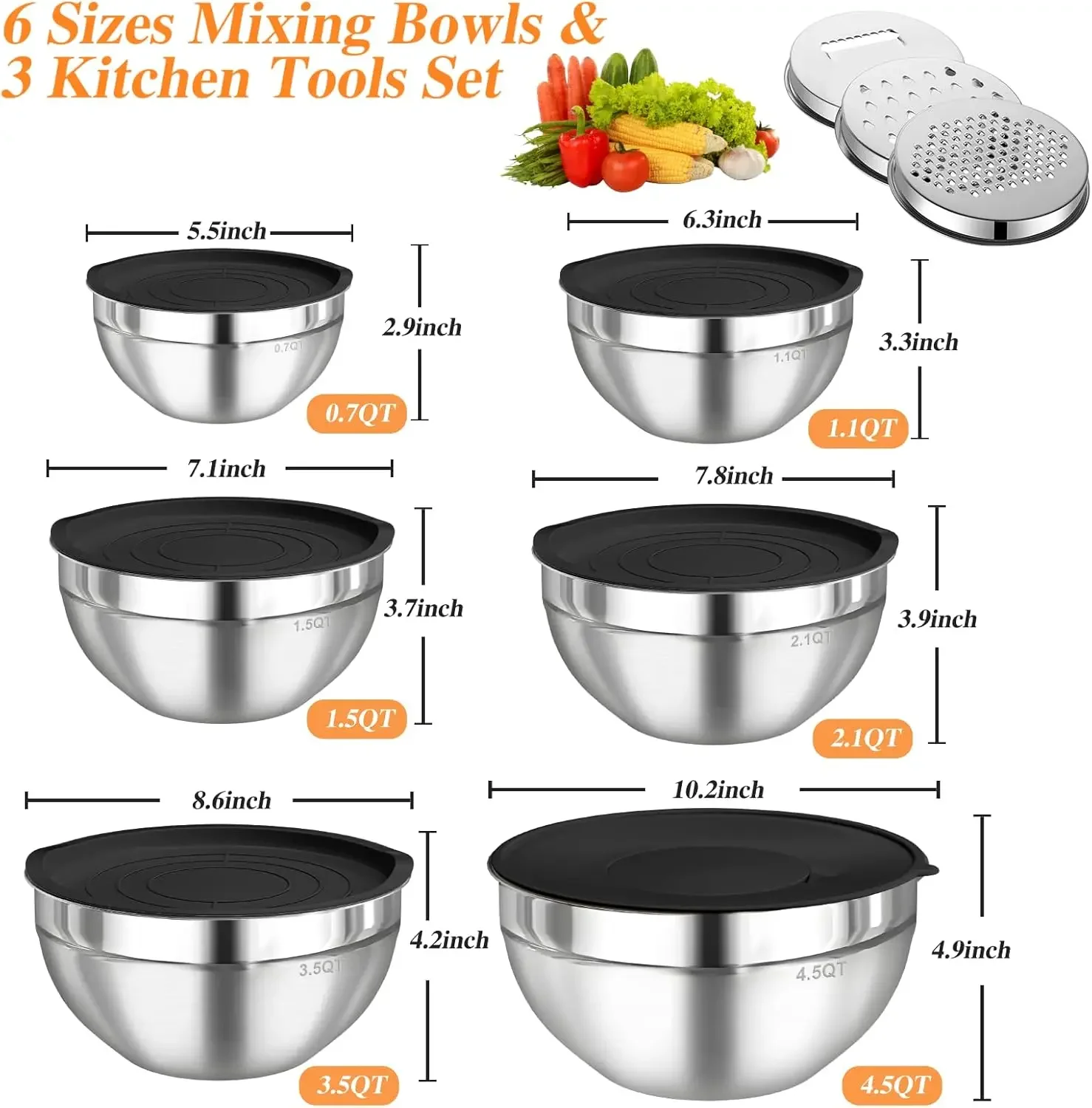 6Pcs Stainless Steel Mixing Bo - Kitchen Baking Set 评论和价格